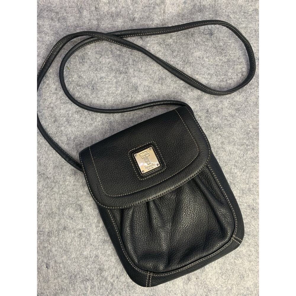 Beautiful Ladies Black Leather Tignanello Crossbody Handbag 7.5x9 Minimalist
